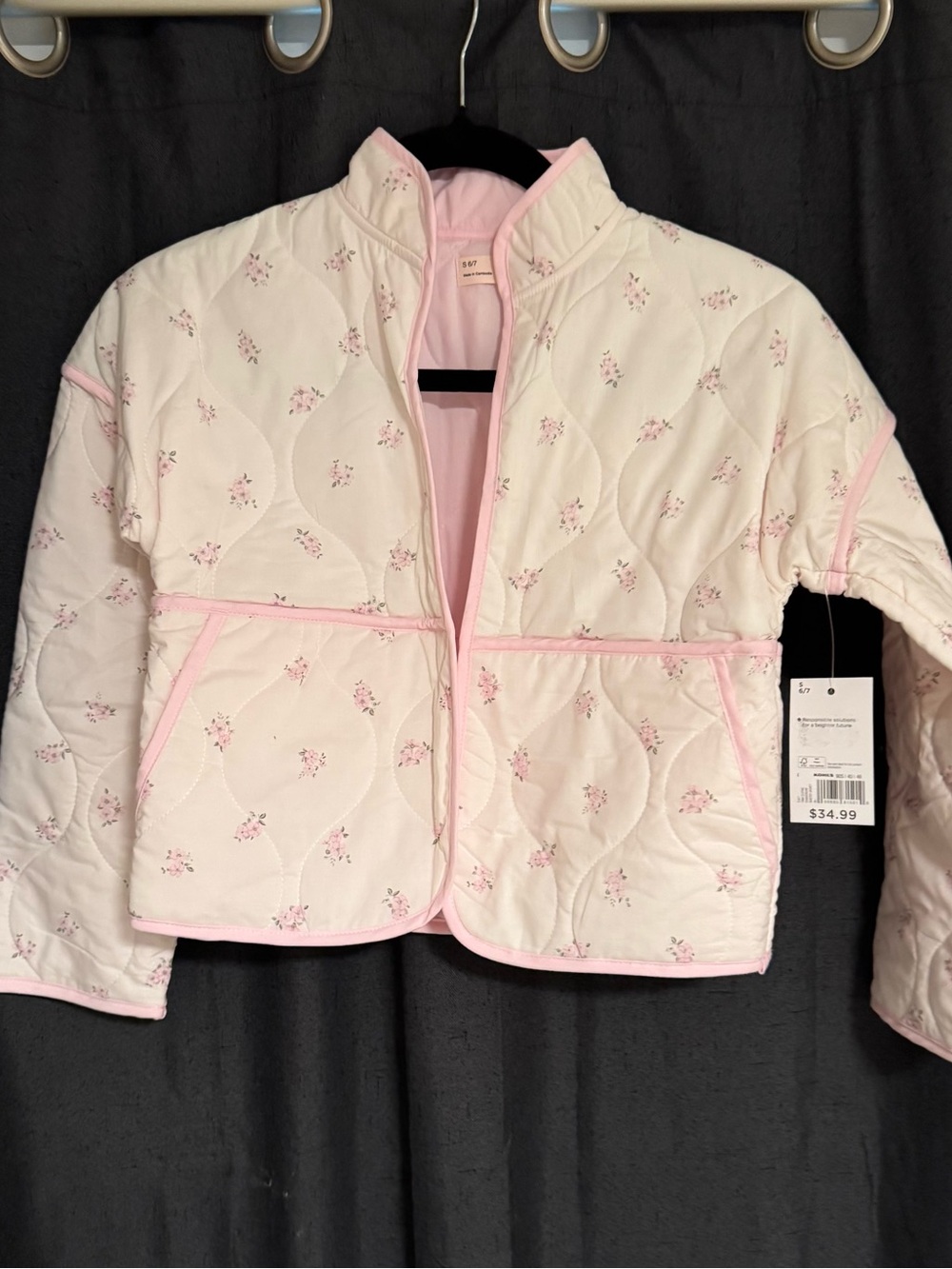 SO Girls Cream Quilted Jacket with Pink Trim and Floral Print